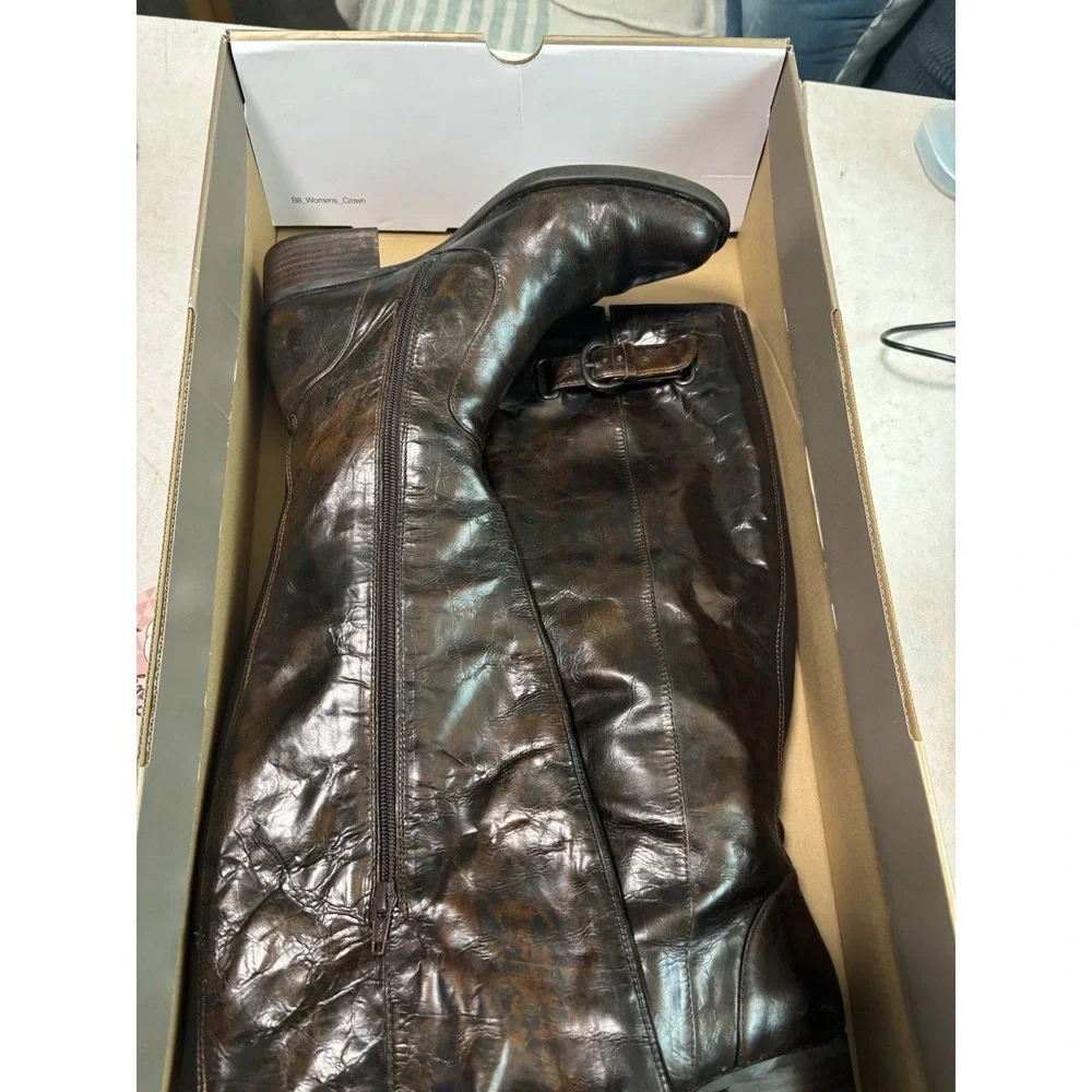 Born Brown Leather Zip‎ Knee High Riding Boots Women's Size 7 Buckles